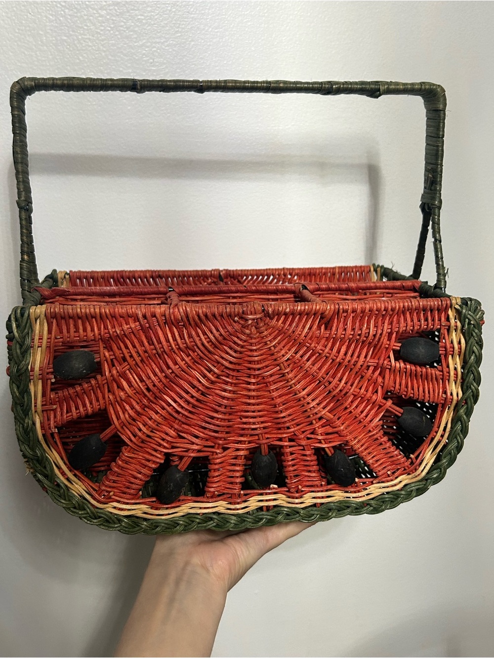 Vintage Wicker Watermelon Caddy Utensils Basket